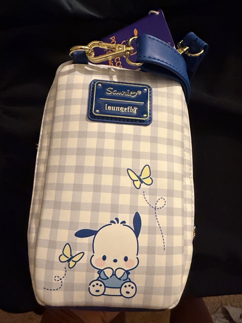 Loungefly Pochacco Blue and Cream Gingham Crossbody with Coin Pouch - Picture 3 of 5